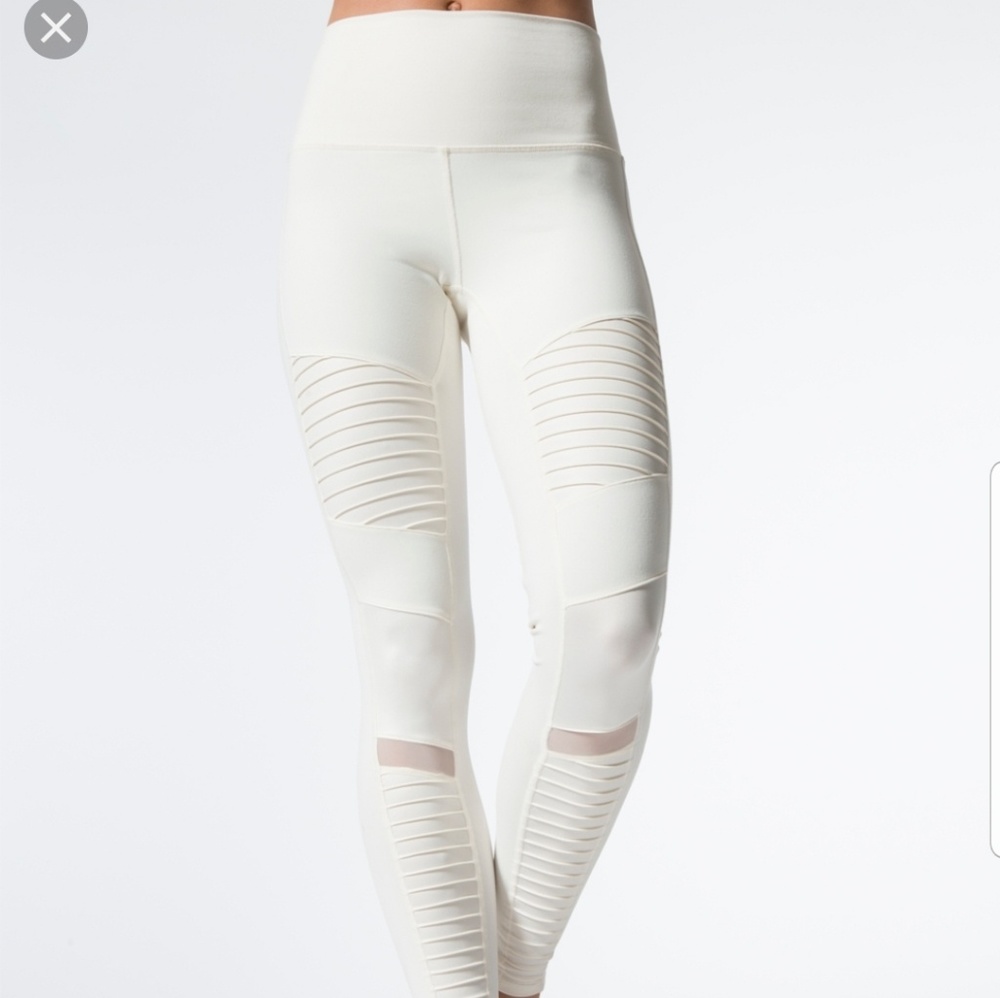 Alo yoga high waisted moto pristine ivory cream leggings small - Picture 1 of 10